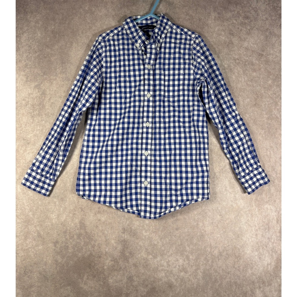 Janie and Jack Button Down Shirt Boys 7 Blue Gingham Long Sleeve Cotton Preppy